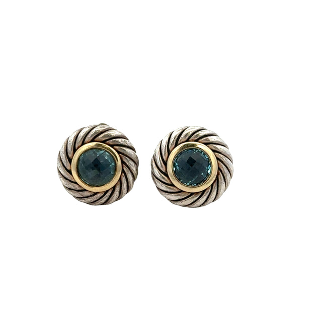 David Yurman Blue Topaz Stud Earrings in Sterling Silver