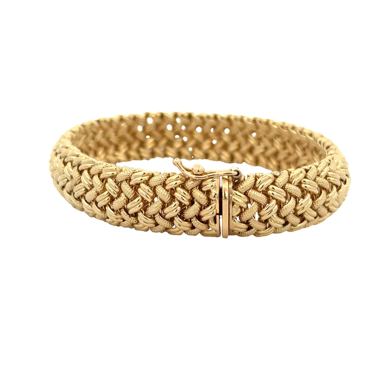 Textured Woven Flexible Bracelet in Yellow Gold
