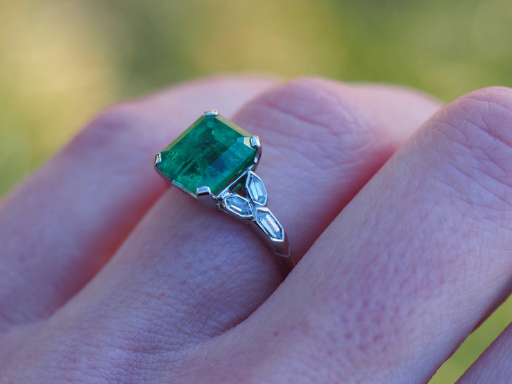 Vintage 3.05 ct. Emerald and Diamond Ring in Platinum