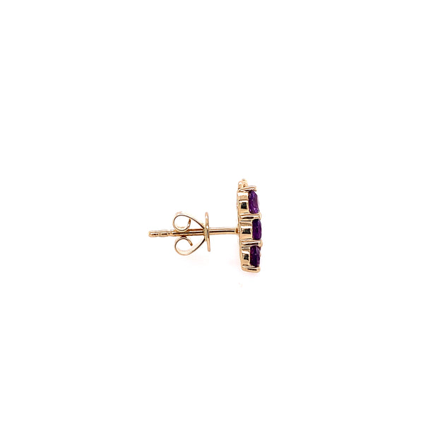 Amethyst and Tsavorite Garnet Grape Cluster Earrings in Yellow Gold