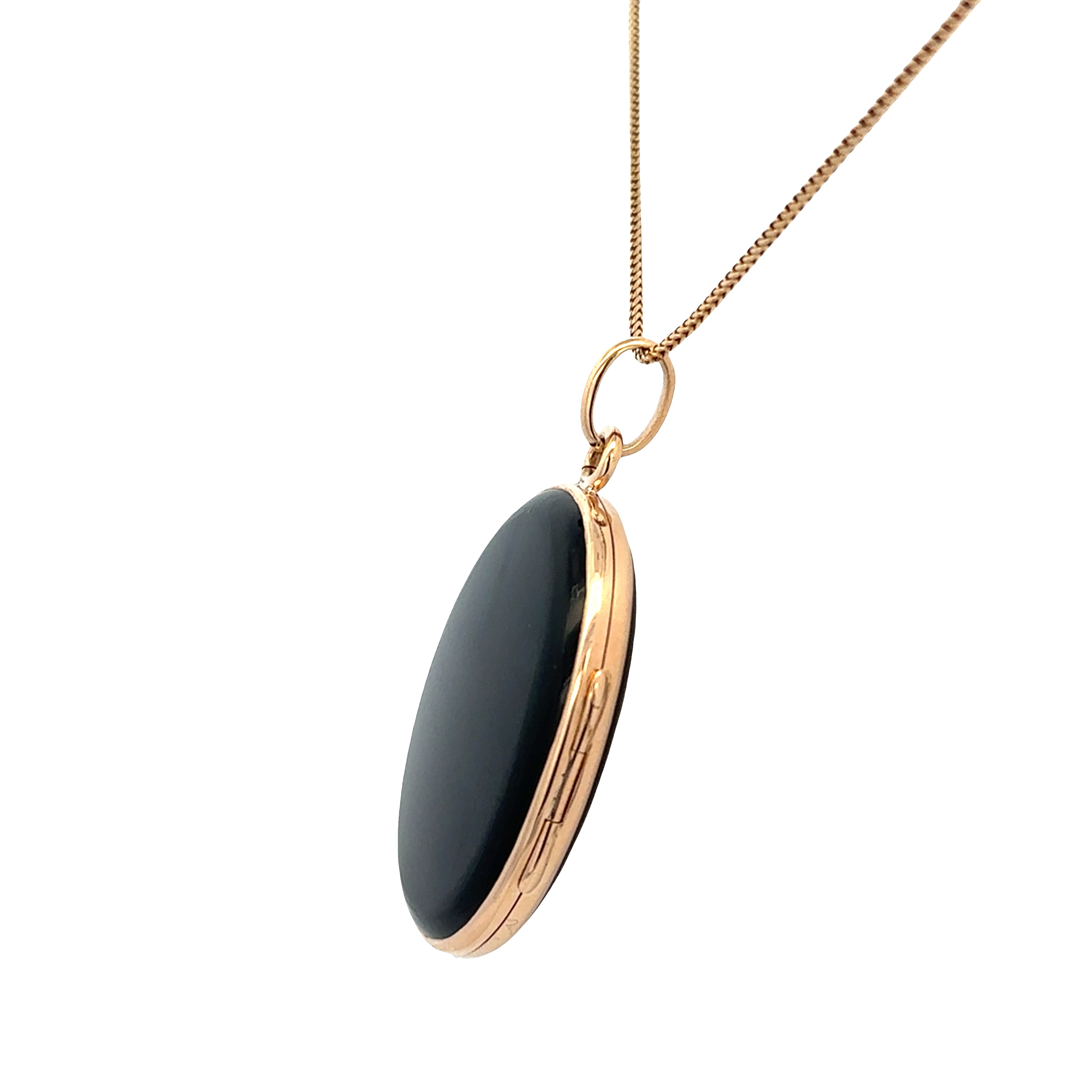Antique Victorian 14k Yellow Gold Onyx Mourning Locket Necklace – 16"