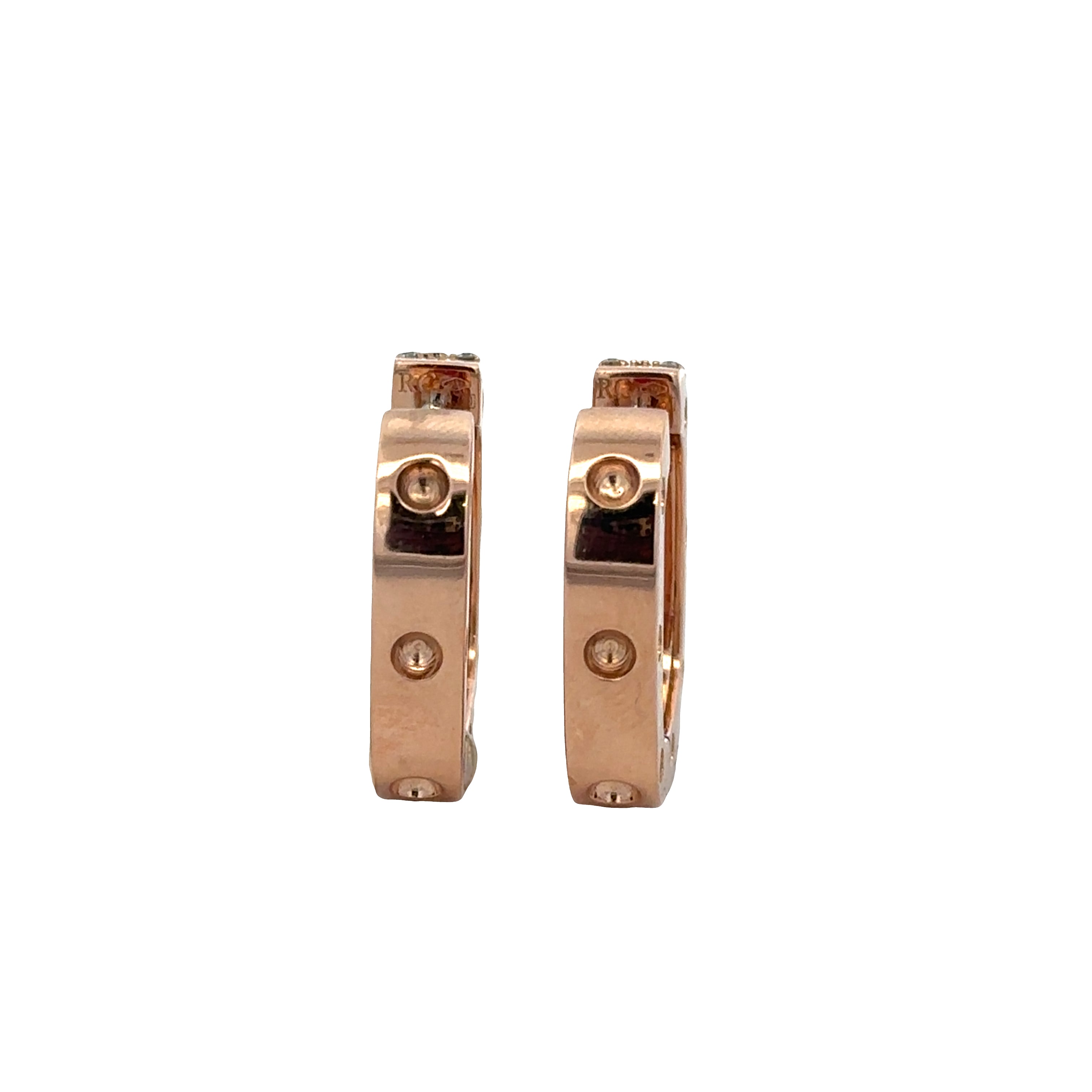 Estate Roberto Coin 18k Rose Gold Square Hoop Diamond Earrings