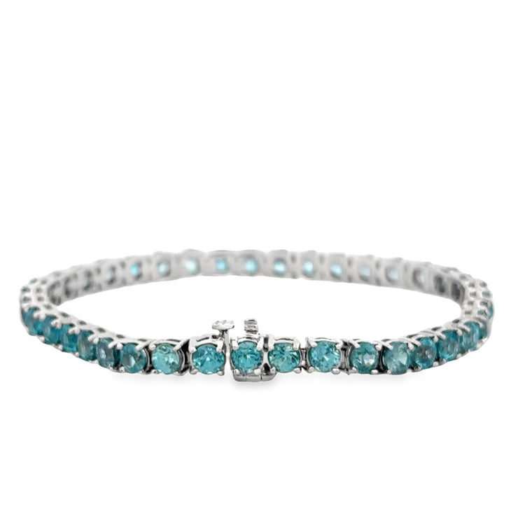 Blue Zircon Tennis Bracelet in White Gold