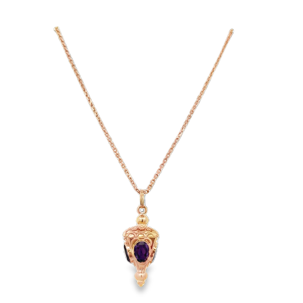 Vintage Amethyst Fob Pendant Necklace in 18k Yellow Gold