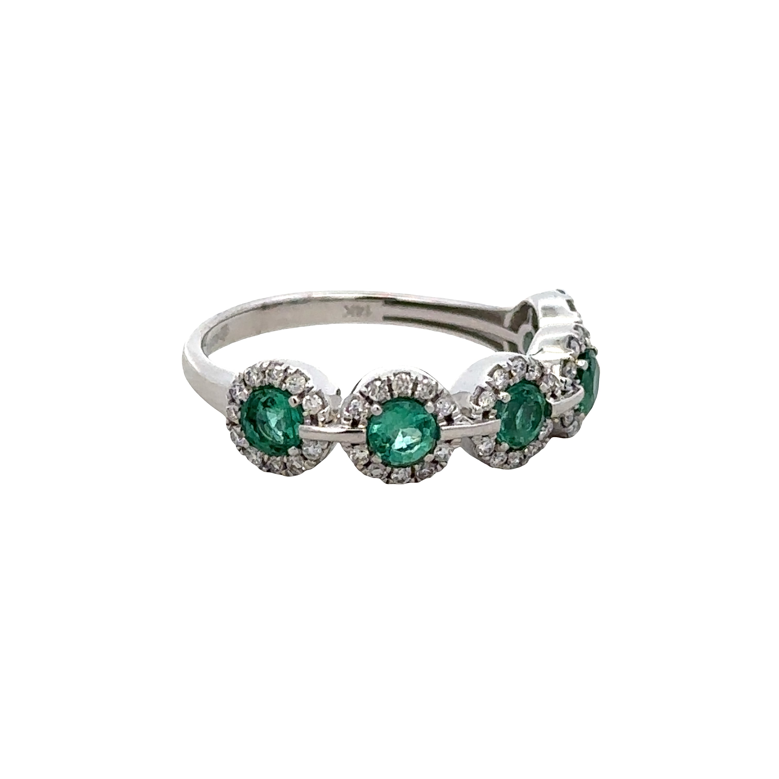 14k White Gold Emerald & Diamond Halo Band – Size 7