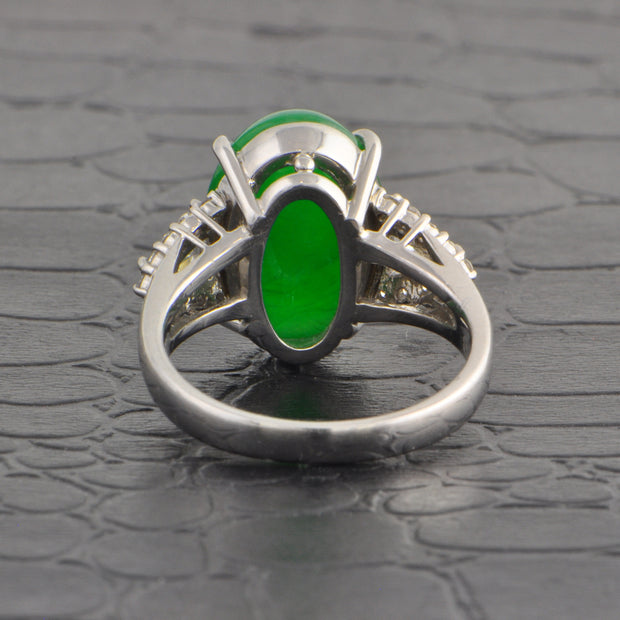 Striking Mid-century Jade and Diamond Ring in Platinum