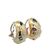 Luxurious Ruby, Emerald, and Sapphire Huggie Earrings in 18k Yellow Gold