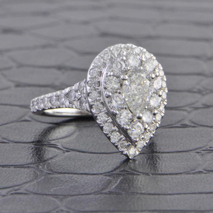 Pear Shape Diamond Halo Ring in White Gold