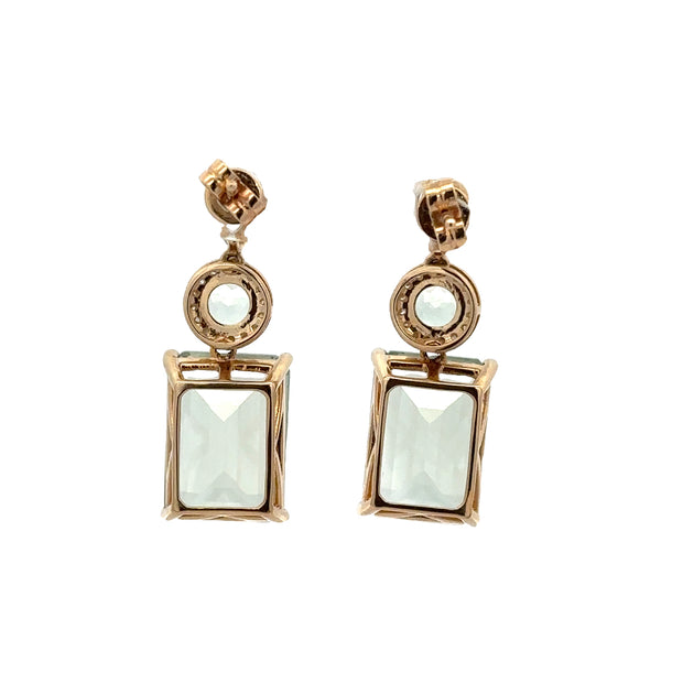 Prasiolite and Diamond Drop Earrings in Yellow Gold