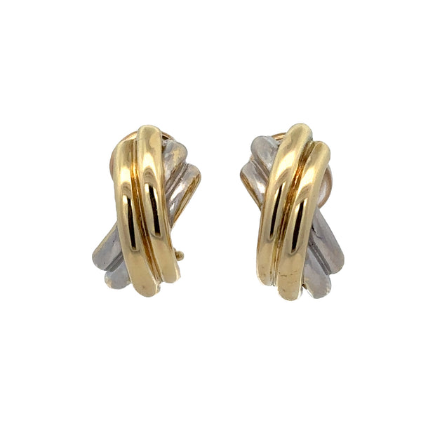 Two Tone Gold "X" Huggie Earrings