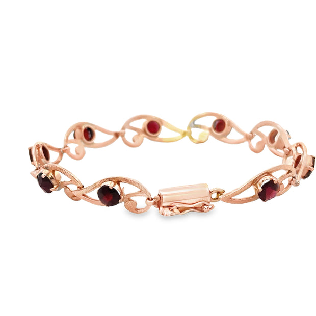 Vintage 1940s Garnet Bracelet in 14k Rose Gold