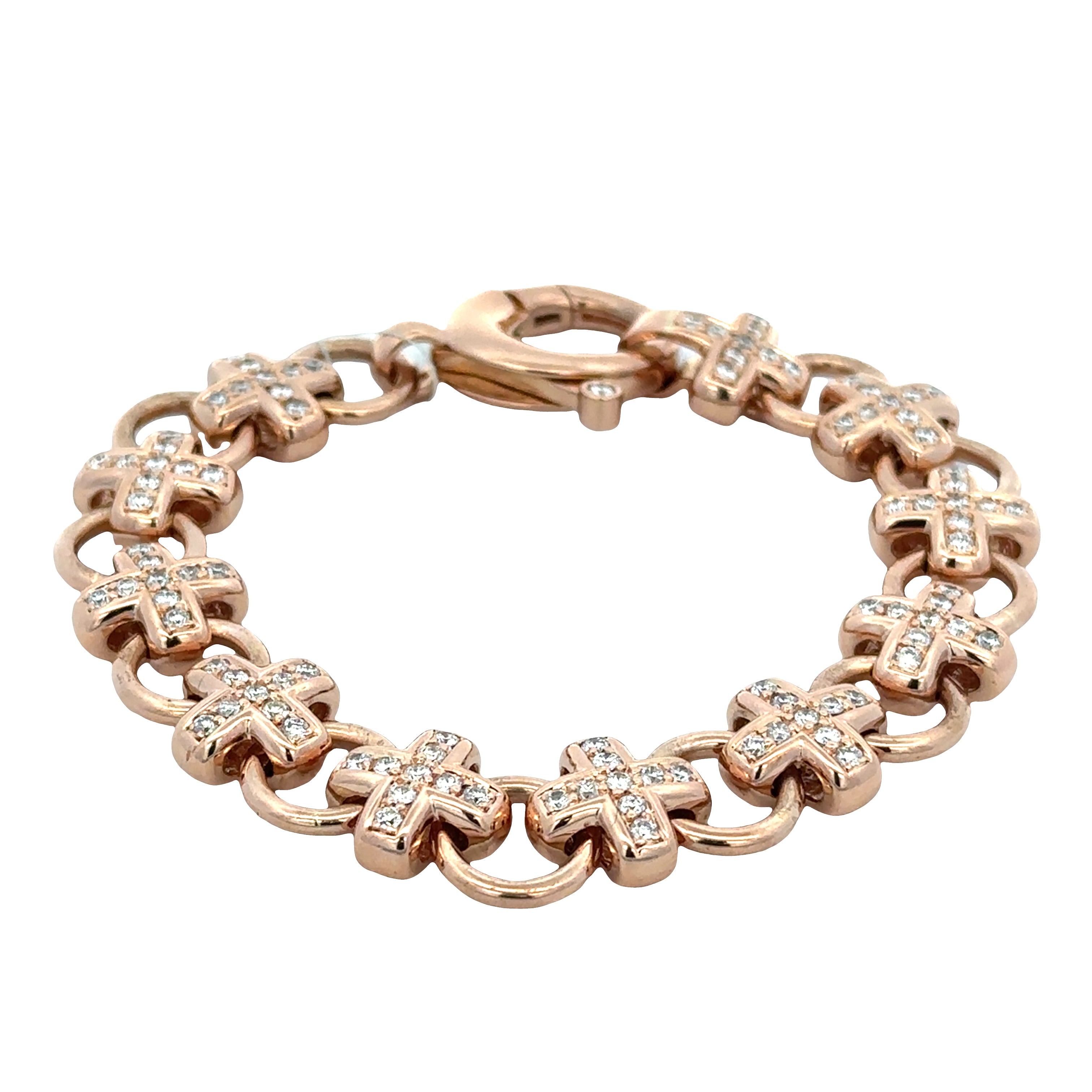 Heavy 18K Rose Gold Diamond Link Bracelet – 3.00 CTW, 8" Length