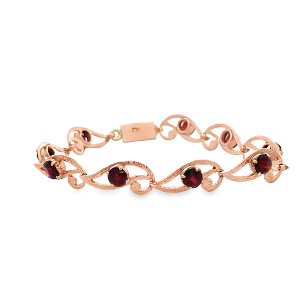 Vintage 1940s Garnet Bracelet in 14k Rose Gold