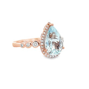 Pear Cut Aquamarine and Diamond Ring in Rose Gold