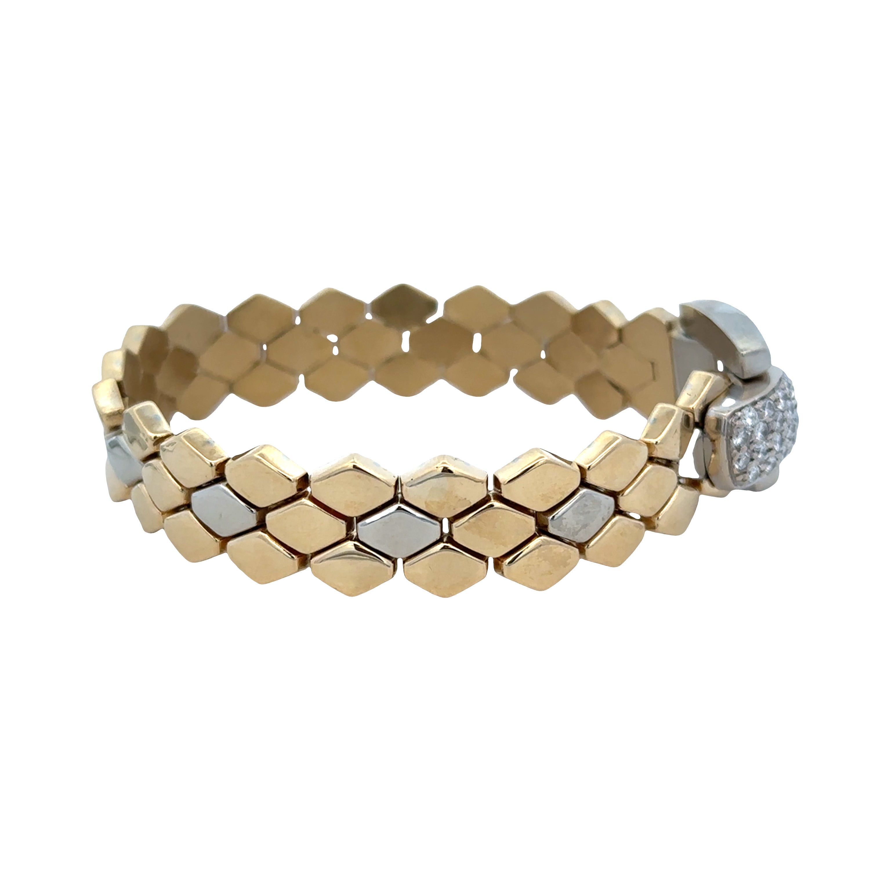 Vintage 18k Two-Tone Diamond Pavé Geometric Link Bracelet – 7.25"