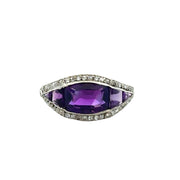 Antique Art Deco Amethyst and Rose Cut Diamond Ring in Platinum