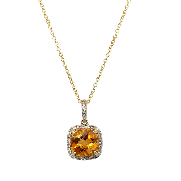 Citrine and Diamond Pendant in Yellow Gold