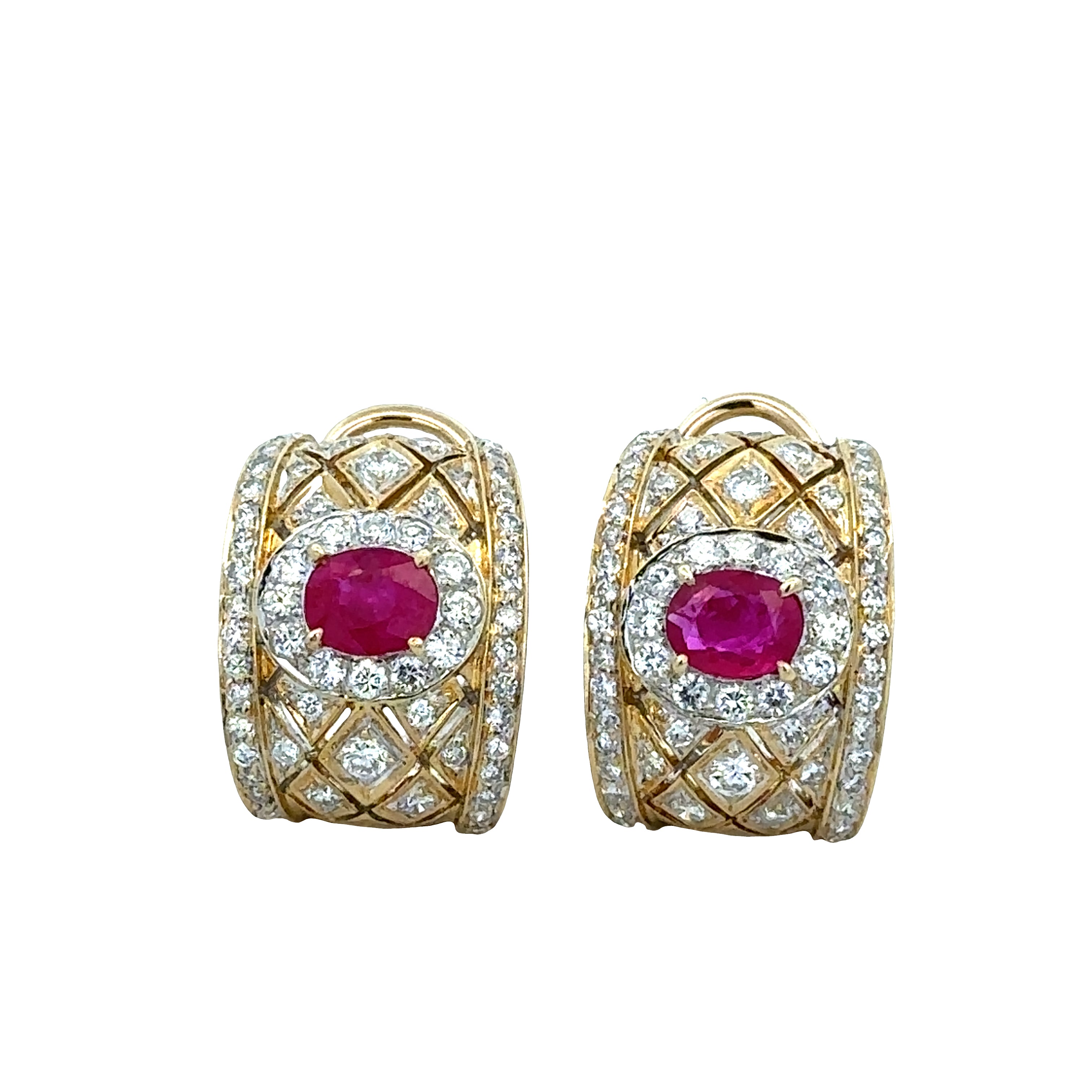 18k Two-Tone Ruby & Diamond Statement Huggie Earrings