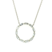 Baguette Cut Diamond Circle Necklace in White Gold