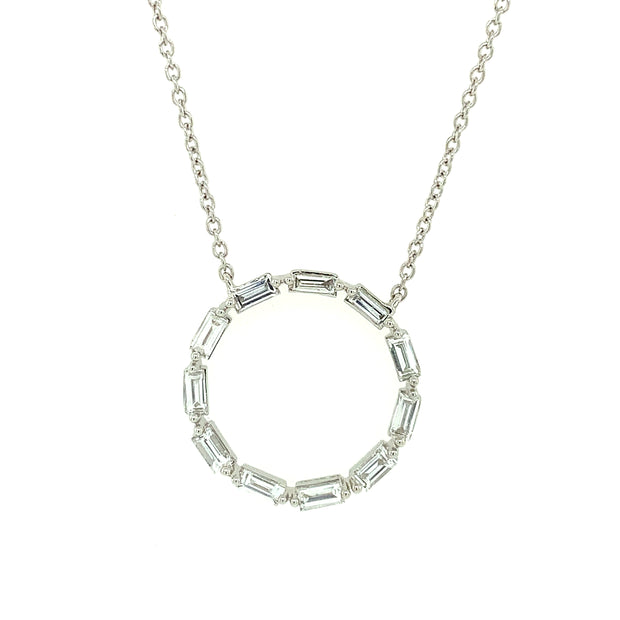 Baguette Cut Diamond Circle Necklace in White Gold