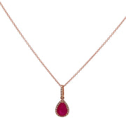 Pear Cut Ruby and Diamond Pendant in Rose Gold