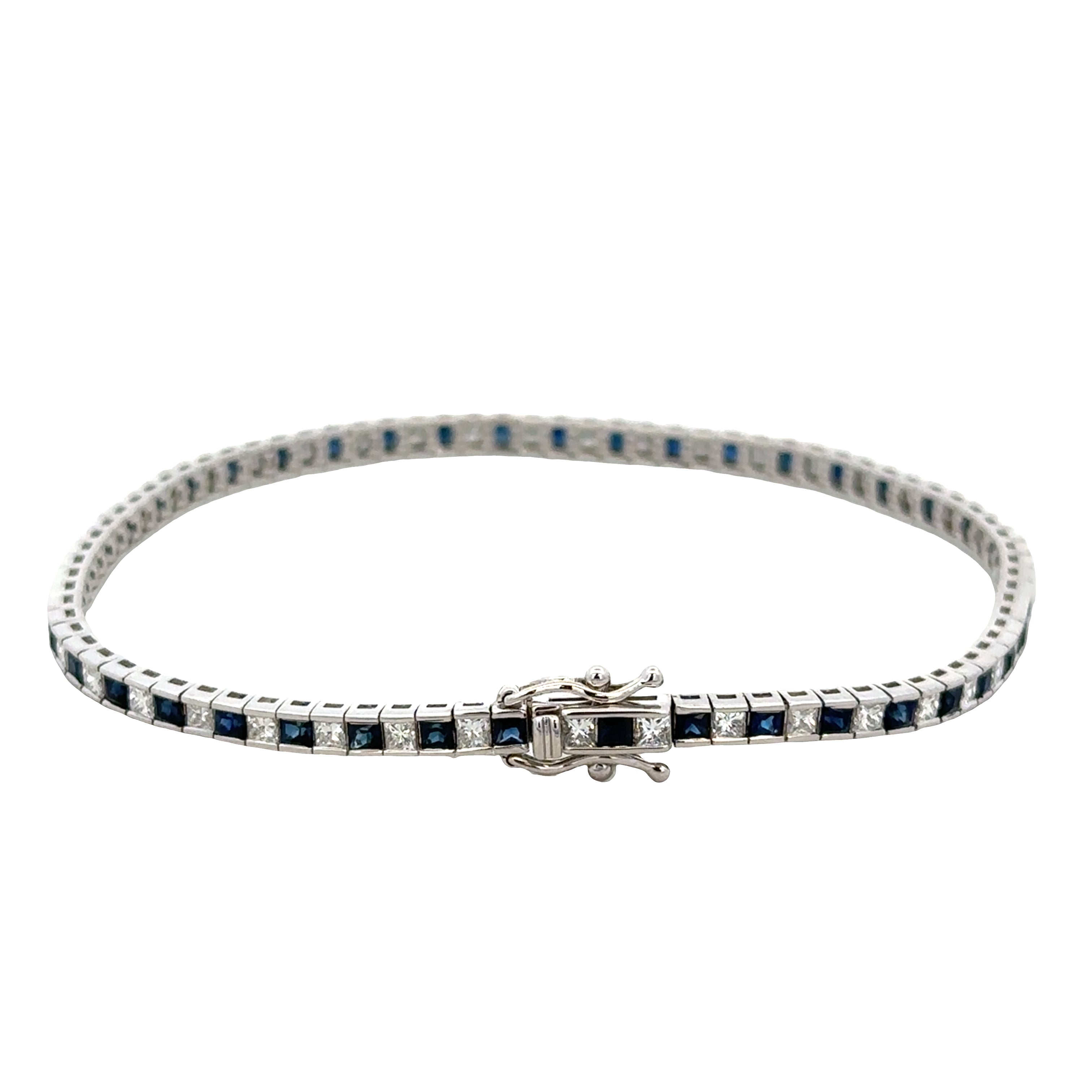 14k White Gold Blue Sapphire and Diamond Bracelet
