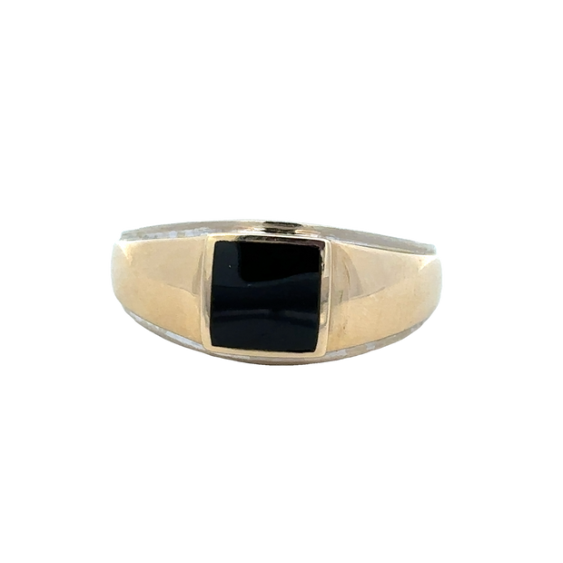 Signet Style Onyx Ring in Two Tone Gold Size 10