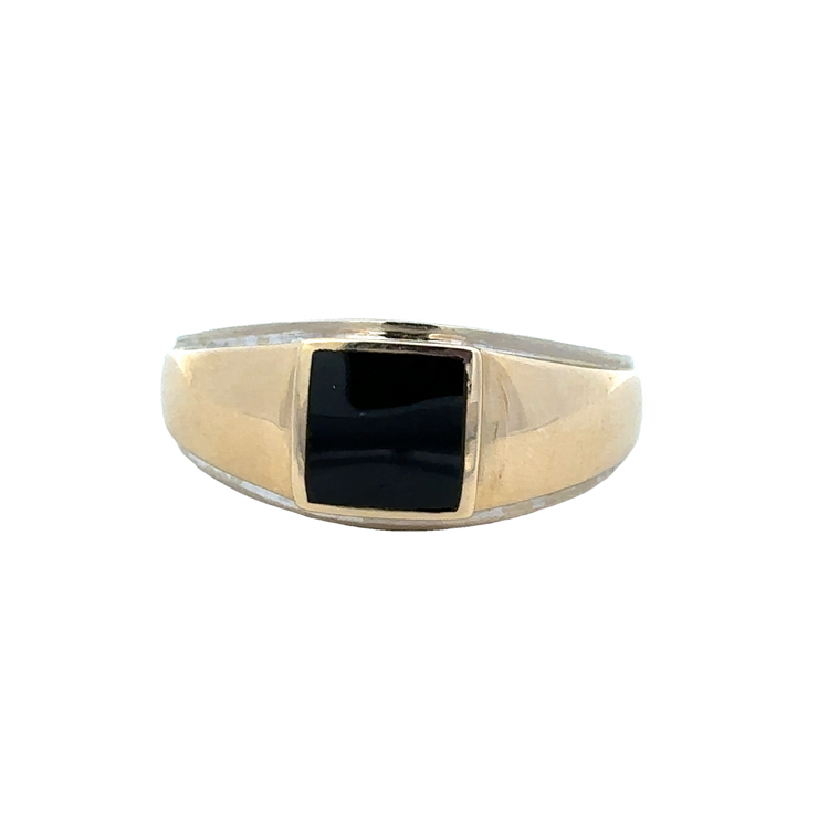 Signet Style Onyx Ring in Two Tone Gold Size 10