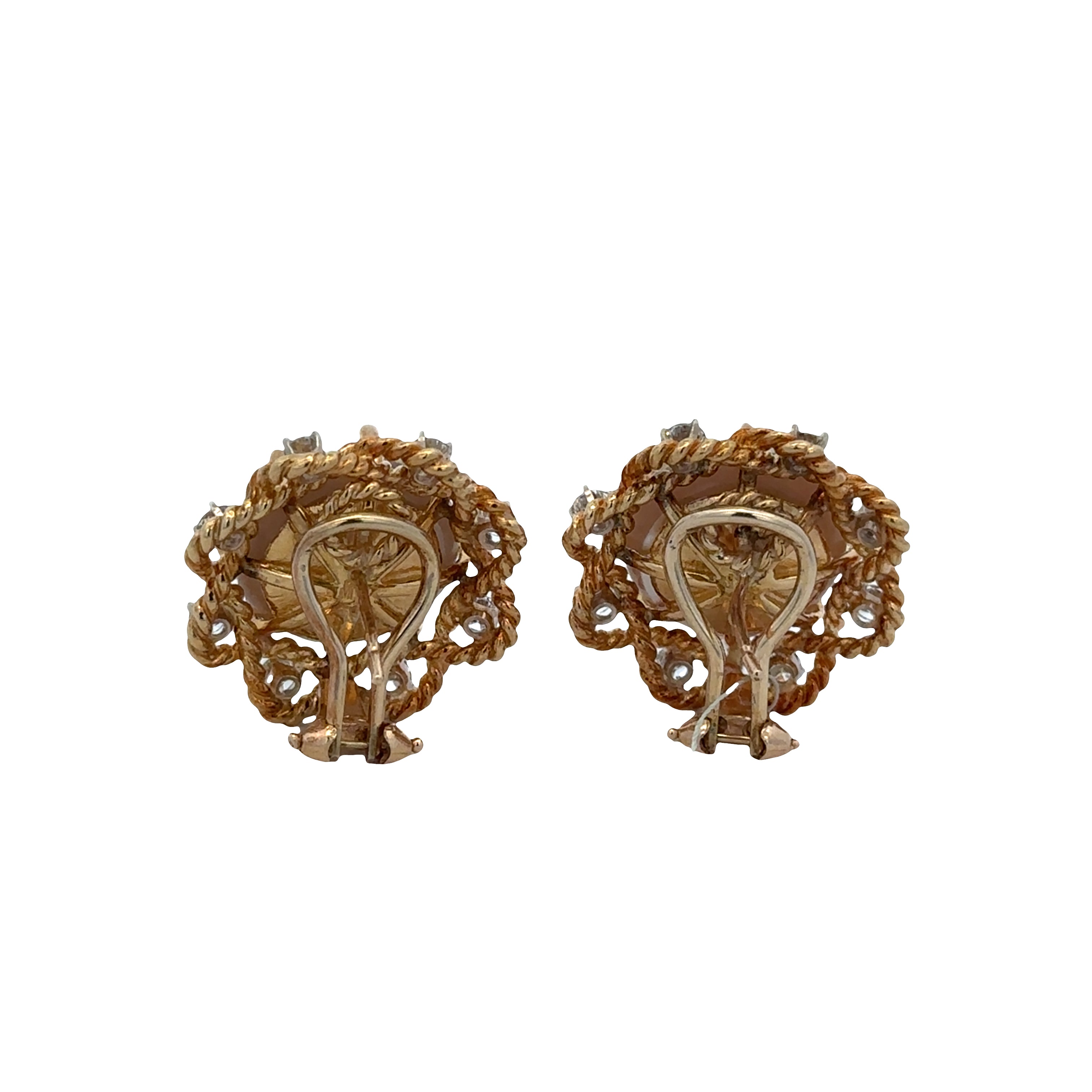 Statement 18K Yellow Gold Mabe Pearl & Diamond Earrings – Rope Frame, 1.28 CTW Diamonds