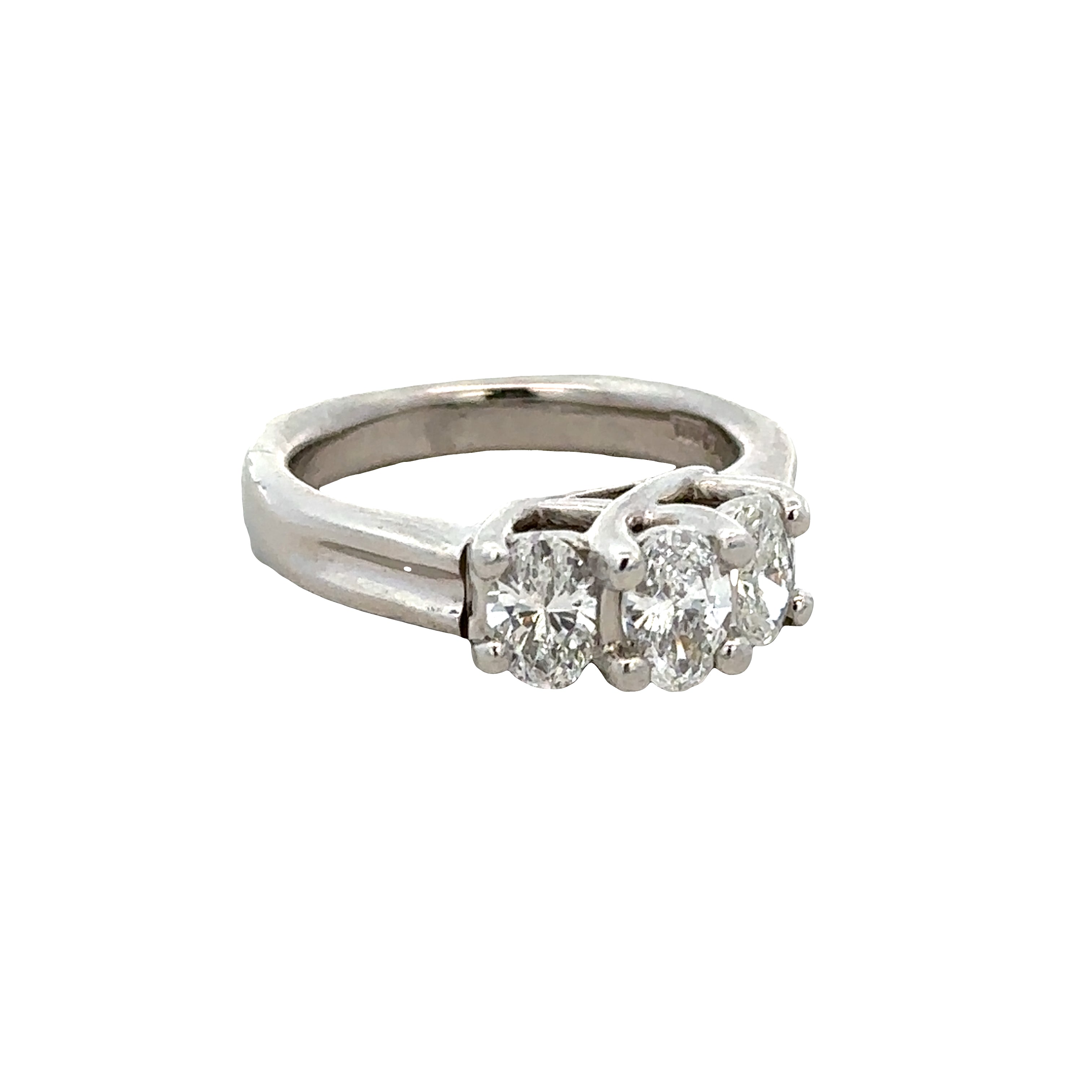 Platinum Oval Diamond Three-Stone Engagement Ring – Size 4.25