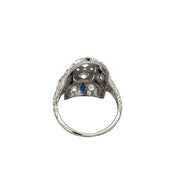 Antique Art Deco Diamond and Synthetic Sapphire Ring in Platinum