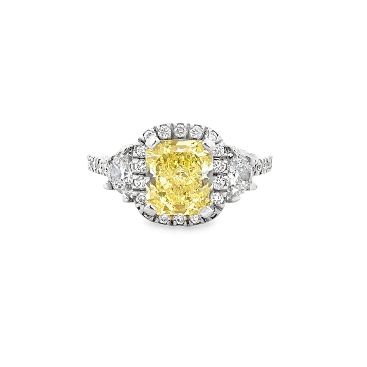 GIA Fancy Intense Yellow Radiant Cut Diamond Ring in White Gold