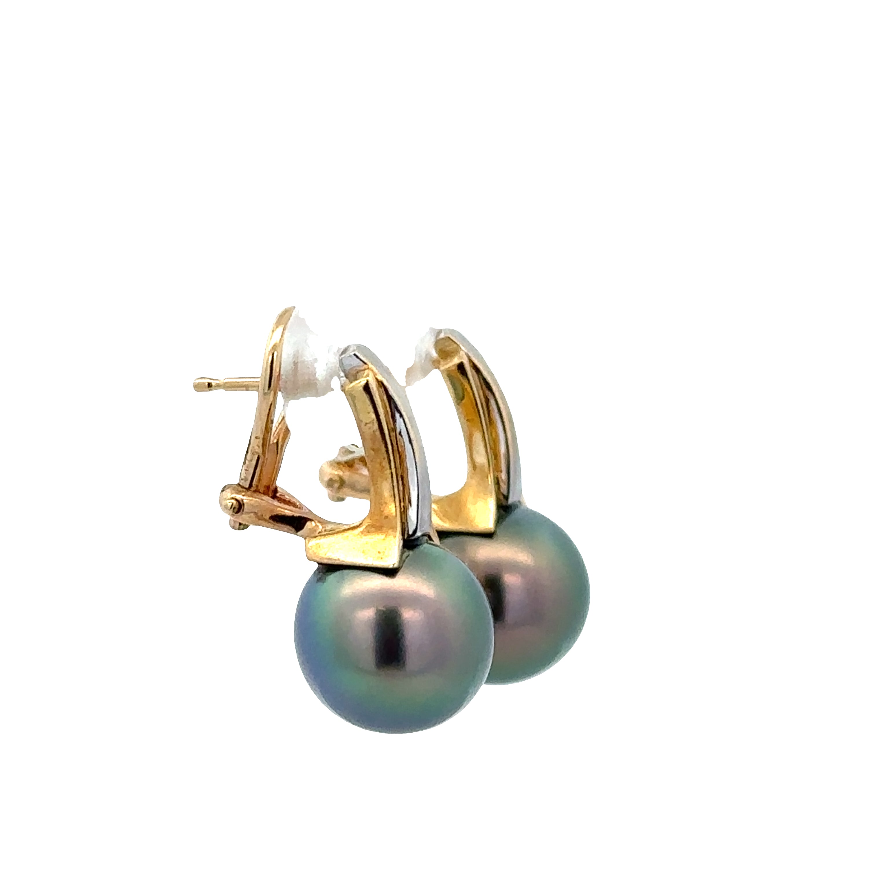 14k Yellow & White Gold Tahitian Pearl Earrings – 10.5mm