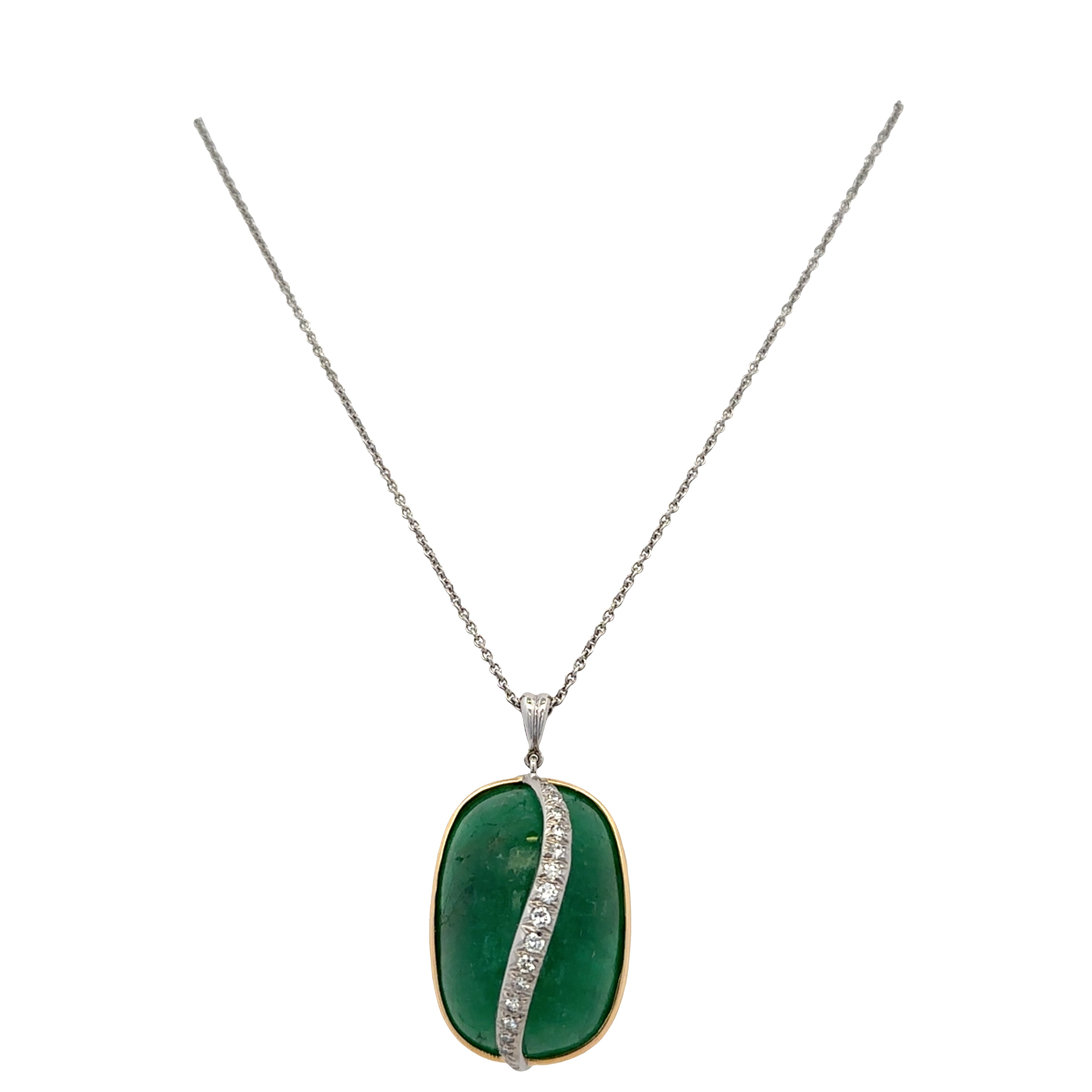 Vintage 18k Yellow Gold and Platinum Emerald and Diamond Pendant Necklace – 47.75 Carat Emerald