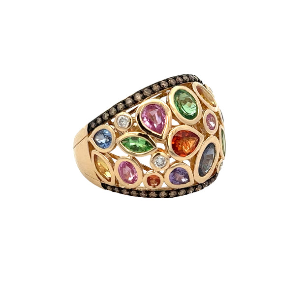 Multicolored Sapphire Dome Ring in Yellow Gold