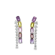 Unique Multi-Colored Sapphire and Diamond Earrings in White Gold