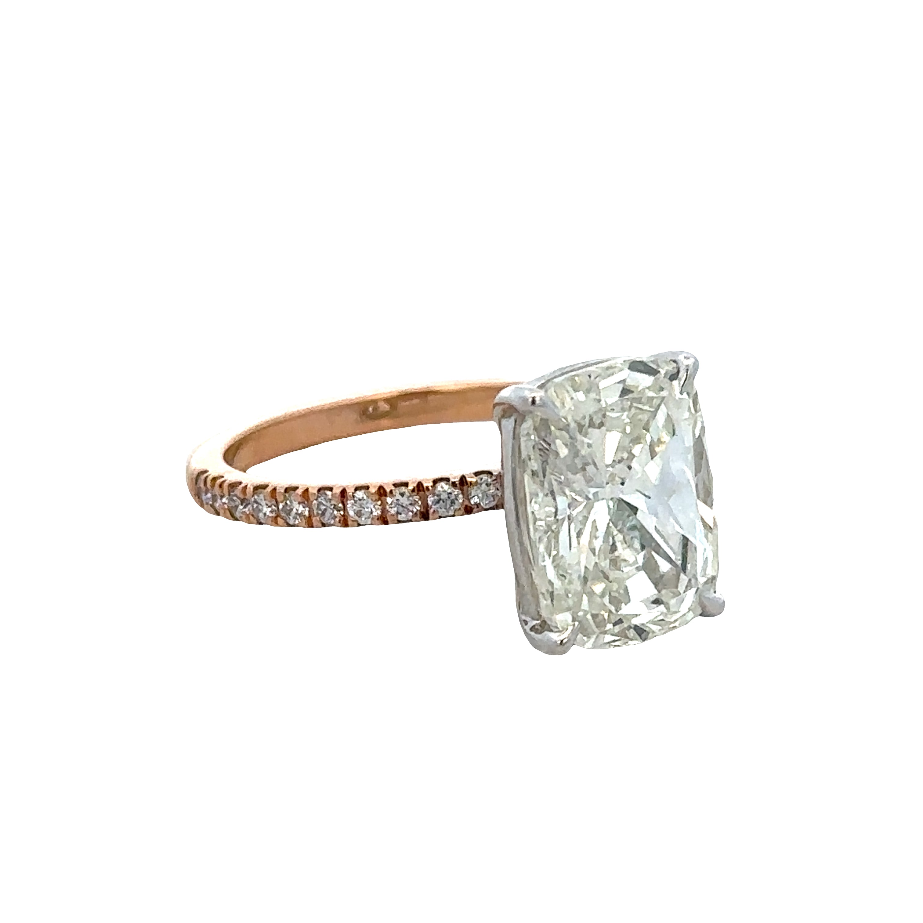 18k Rose Gold 4.27ct Cushion Cut Diamond Engagement Ring with Accent Diamonds – Size 6