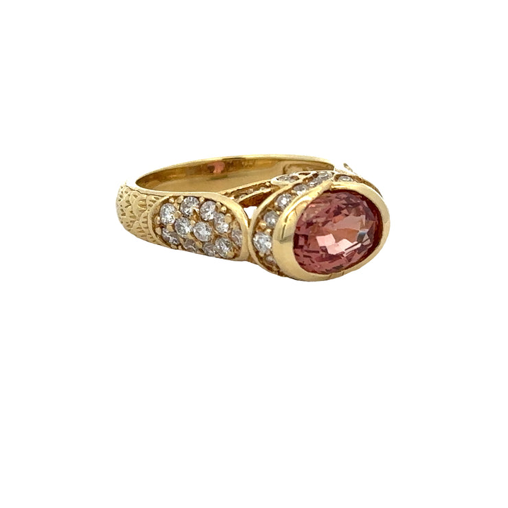 Padparadscha Sapphire and Diamond Ring in 18k Yellow Gold