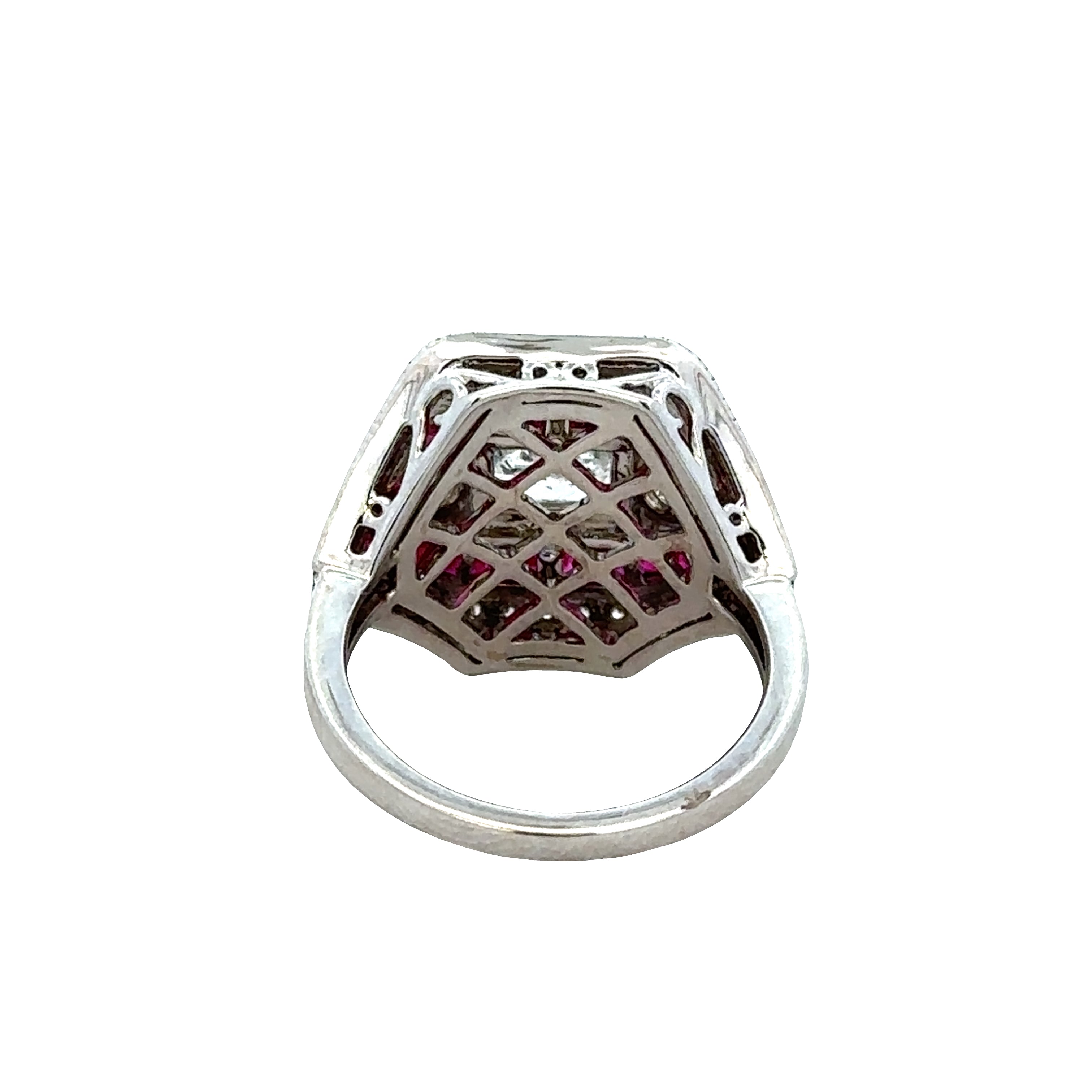 14k White Gold Art Deco–Inspired Diamond & Ruby Statement Ring – Size 7.25