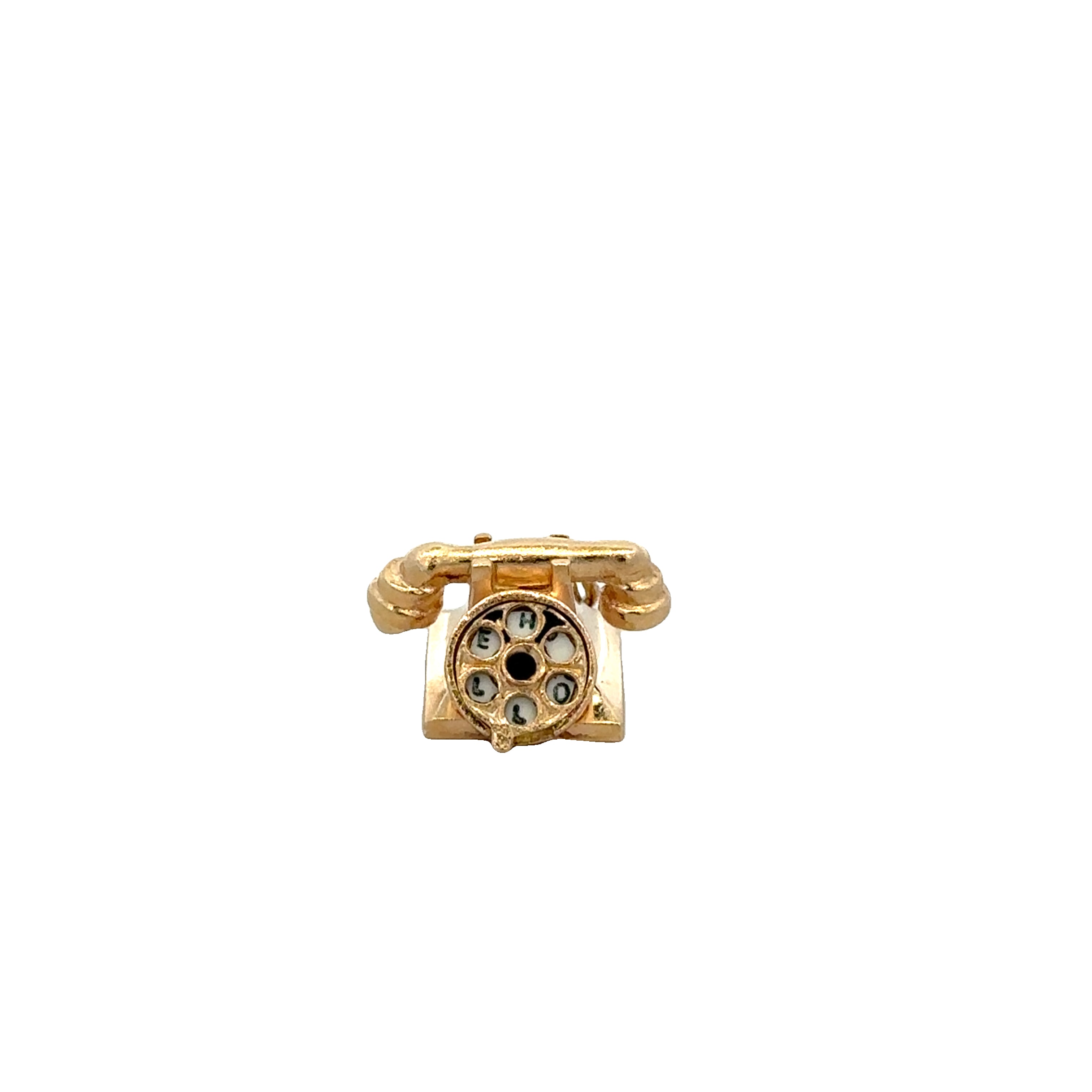 Vintage Enameled Rotary Telephone Charm in Yellow Gold