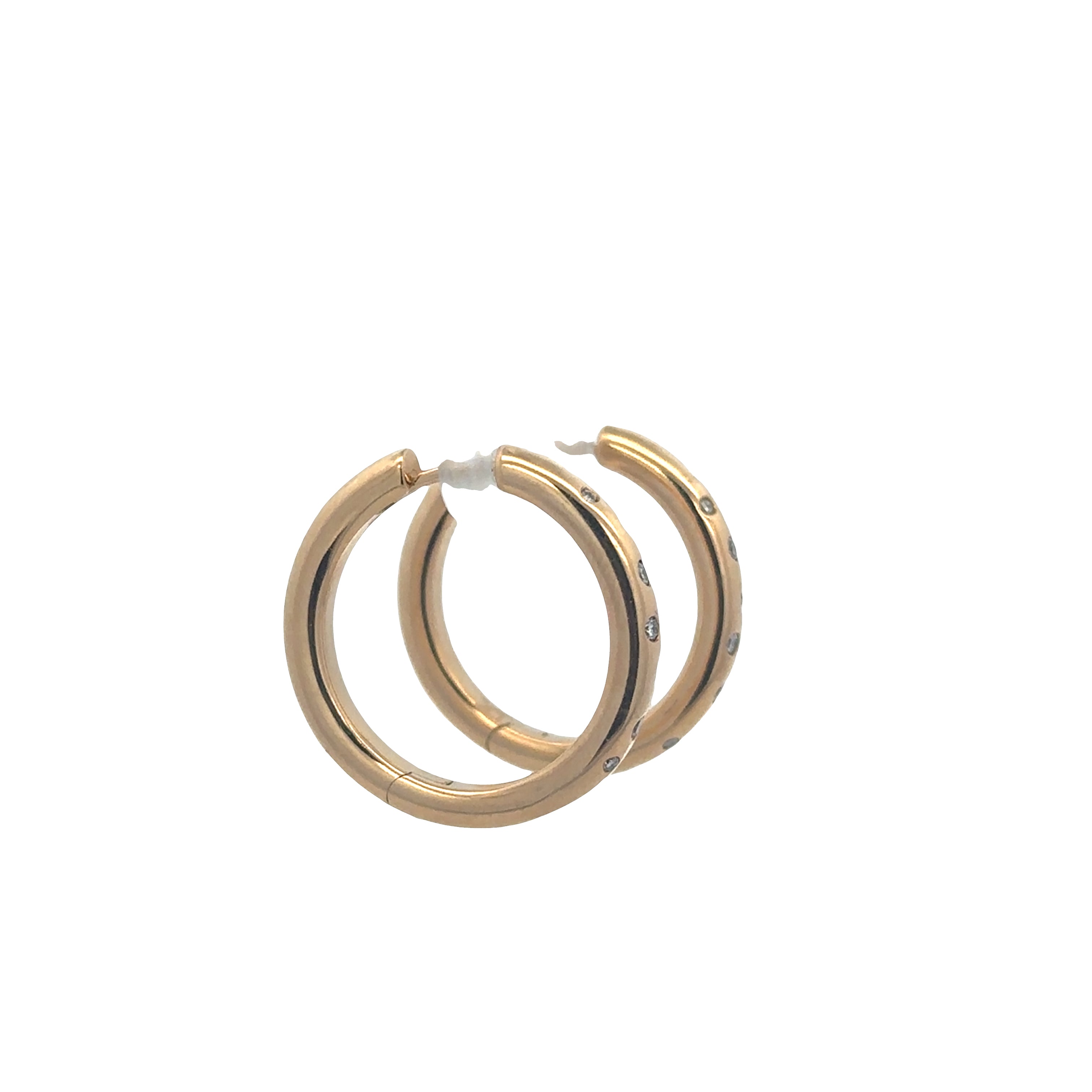 Flush Set Diamond Hoop Earrings in 18k Yellow Gold
