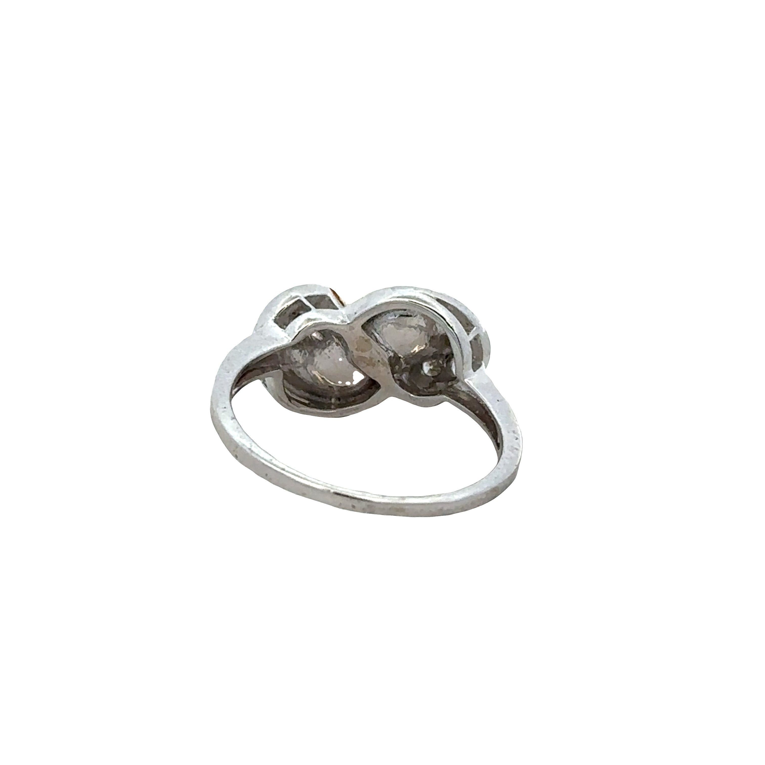 Vintage 18k White Gold Pearl & Diamond Ring – Size 6.25
