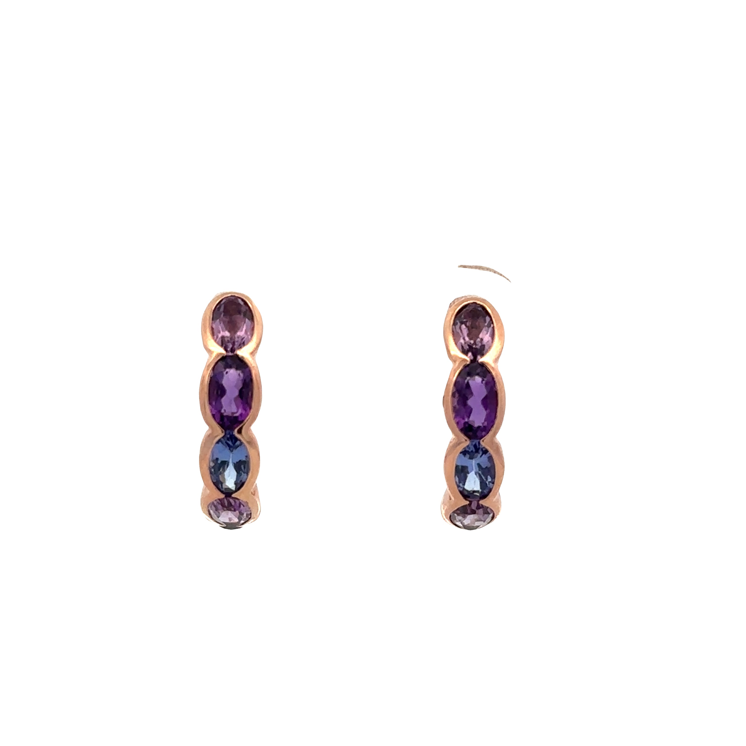 14k Rose Gold Multi-Gemstone Hoop Earrings – 5/8" Tall