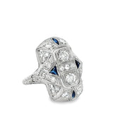 Antique Art Deco Diamond and Synthetic Sapphire Ring in Platinum