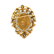 Vintage Onyx, Seed Pearl and Diamond Brooch in Yellow Gold