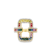 Statement Openwork Multicolored Sapphire and Diamond Ring