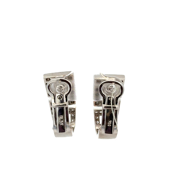 Diamond Accented Greek Key Earrings in 18k White Gold