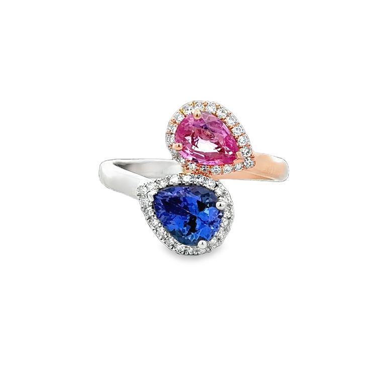 Pink Sapphire and Tanzanite Bypass Ring in Rose Gold