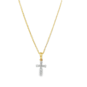 Petite Diamond Cross Pendant in Two Tone 14k Gold