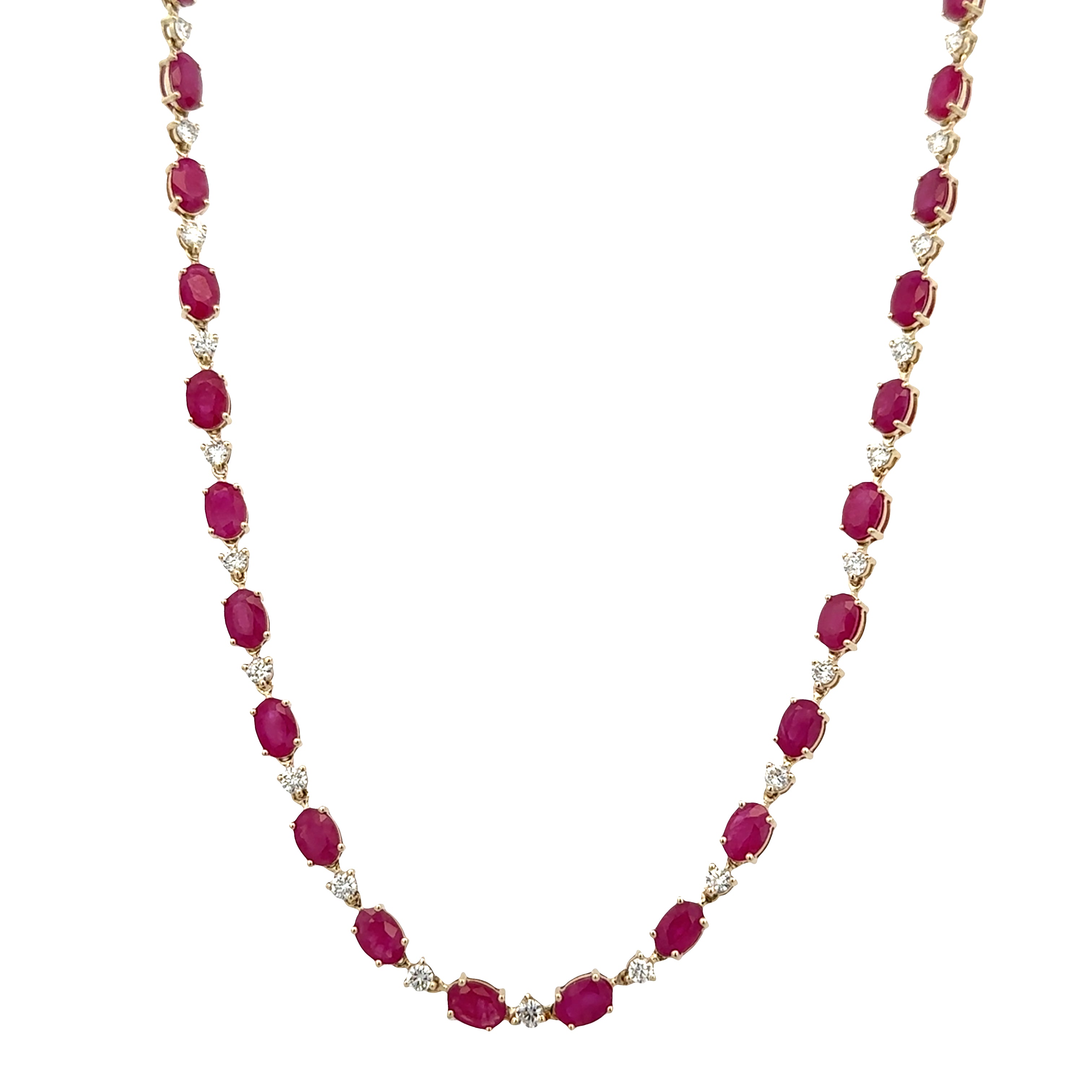 14k Yellow Gold Ruby & Diamond Alternating Necklace – 18"